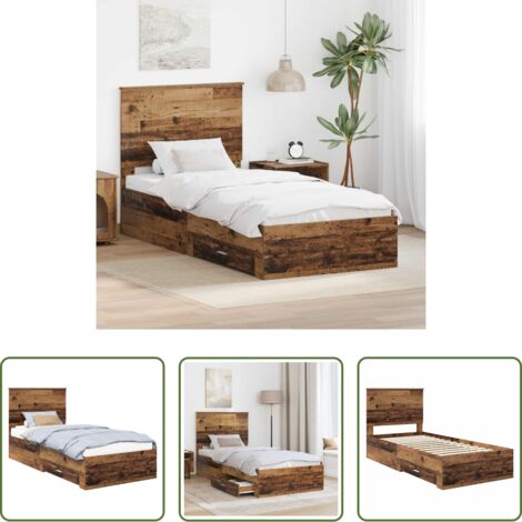 vidaXL Cama con cajones -  Estructura de cama con cabecera Madera vieja 90 x 190 cm