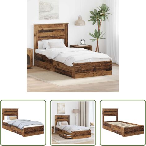 vidaXL Cama con cajones -  Estructura de cama con cabecera Madera vieja 90 x 190 cm