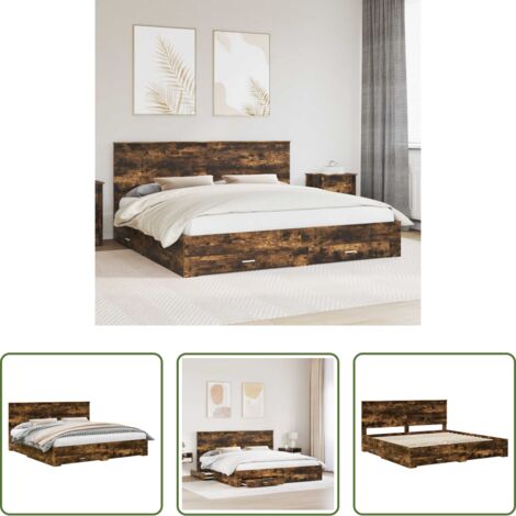 vidaXL Cama con cajones -  Estructura de cama con cabecera Roble ahumado 200 x 200 cm