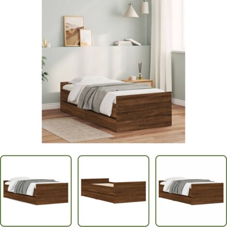 vidaXL Cama con cajones -  Estructura de cama con cajones roble marrón 75x190 cm