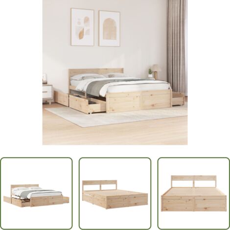 vidaXL Cama con cajones -  Estructura de cama sin colchón madera de pino blanca 140x200 cm