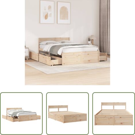 vidaXL Cama con cajones -  Estructura de cama sin colchón madera maciza de pino 140x190 cm