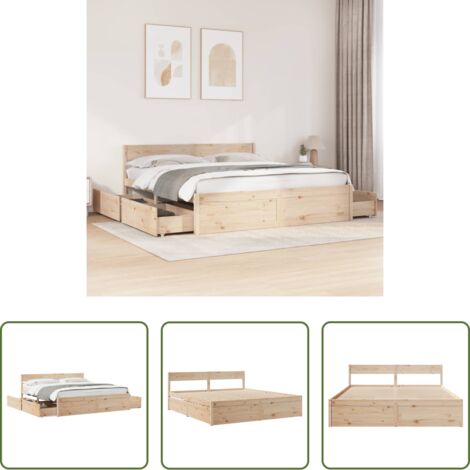 vidaXL Cama con cajones -  Estructura de cama sin colchón madera maciza de pino 200x200 cm