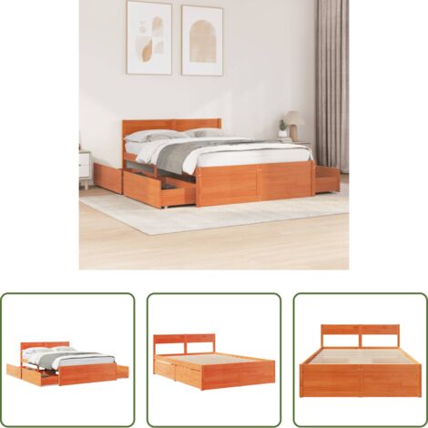 vidaXL Cama con cajones -  Estructura de cama sin colchón madera maciza marrón 120x190 cm