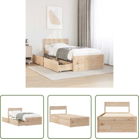 vidaXL Cama con cajones -  Estructura de cama sin colchón madera maciza pino 75x190 cm