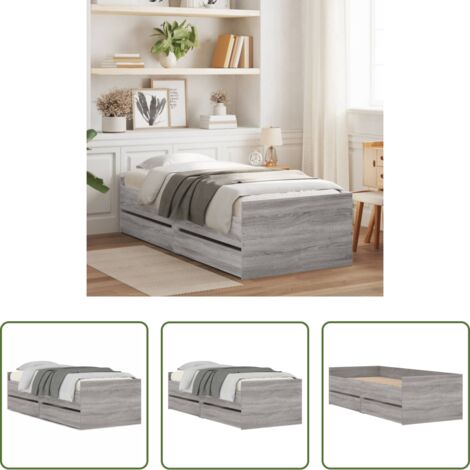 vidaXL Cama con cajones Sonoma -  Estructura de cama con cajones gris Sonoma 90x190 cm