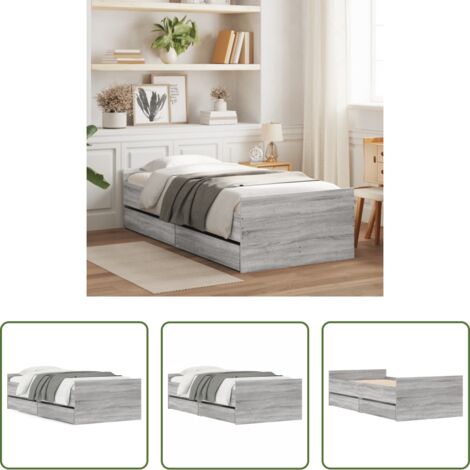 vidaXL Cama con cajones Sonoma -  Estructura de cama con cajones gris Sonoma 90x190 cm