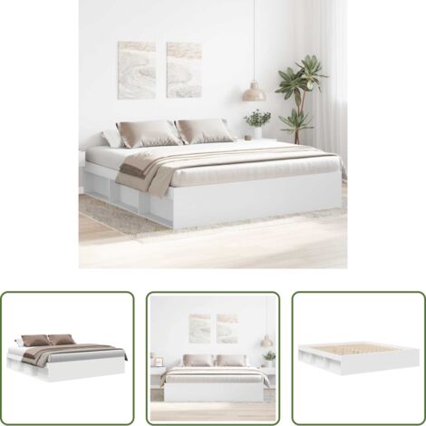 vidaXL Cama con colchón -  Estructura de cama doble sin colchón blanco 180x200 cm