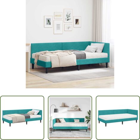 vidaXL Cama con colchón -  Estructura de Cama Esquina con Colchón 2 pcs Tuquesa Terciopelo