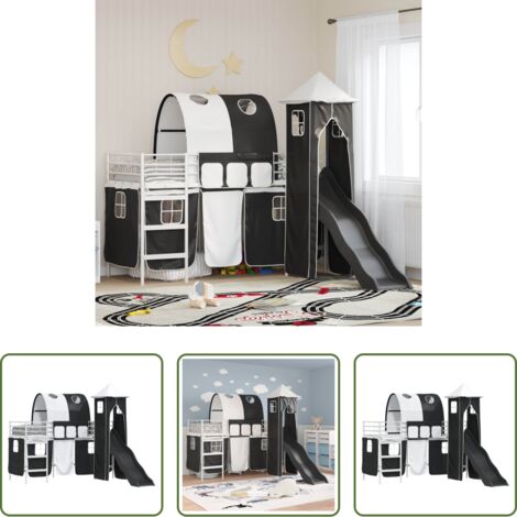 vidaXL Cama con cortinas -  Estructura de litera para niños y Negro 90 x 190 cm Metal