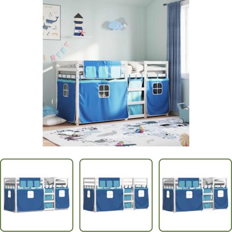 vidaXL Cama con cortinas -  Litera con cortinas madera maciza de pino azul 80x200 cm