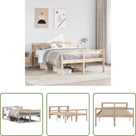 vidaXL Cama con estribo -  Cama para personas mayores con cabecero madera maciza 160x200cm