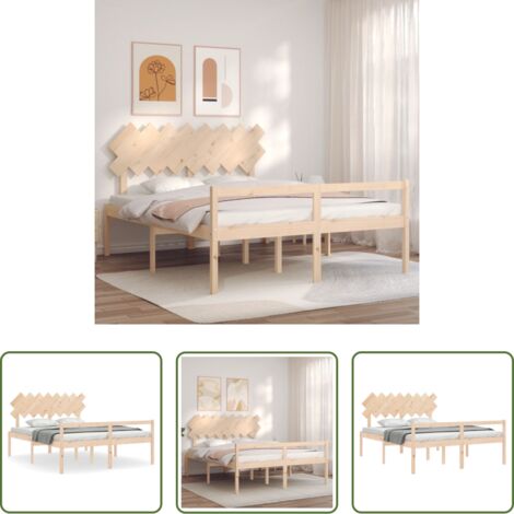 vidaXL Cama con estribo -  Cama para personas mayores con cabecero madera maciza 160x200cm