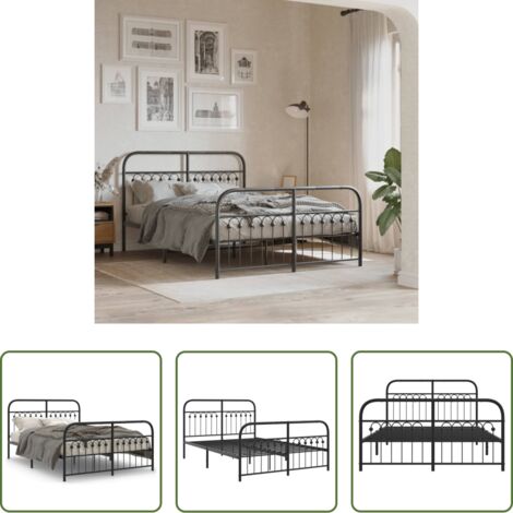 vidaXL Cama con estribo -  Estructura cama sin colchón con estribo metal negro 137x190 cm