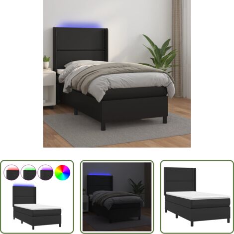 vidaXL Cama con LED -  Cama box spring colchón y LED cuero sintético negro 100x200 cm