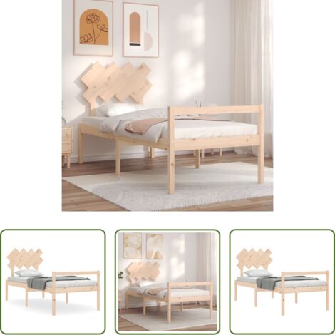 vidaXL Cama con listones -  Cama para personas mayores con cabecero madera maciza