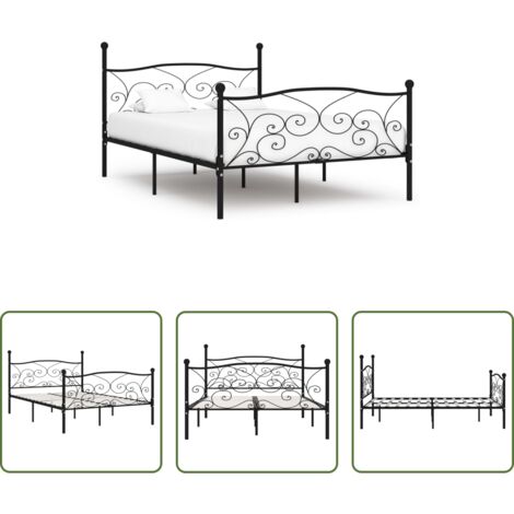 vidaXL Cama con listones -  Estructura de cama con somier metal negro 120x200 cm