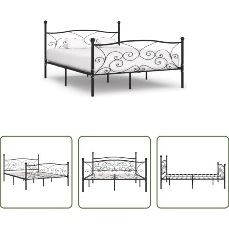 vidaXL Cama con listones -  Estructura de cama con somier metal negro 180x200 cm