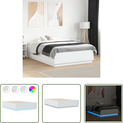 vidaXL Cama con luces RGB -  Estructura de cama con LED madera ingeniería blanco 135x190 cm