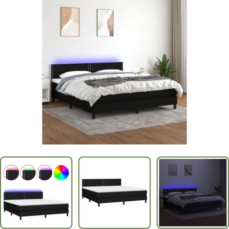 vidaXL Cama con luz -  Cama box spring colchón y luces LED tela negro 180x200 cm