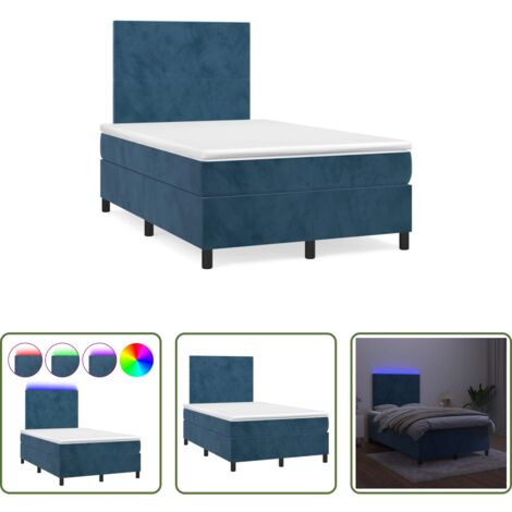 vidaXL Cama con luz LED -  Cama box spring colchón y LED terciopelo azul oscuro 120x190 cm