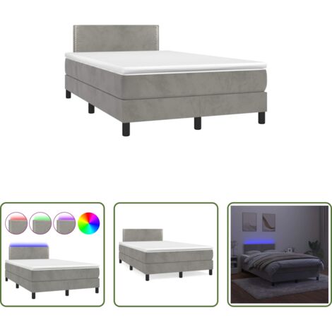 vidaXL Cama con luz LED -  Cama box spring colchón y LED terciopelo gris claro 120x190 cm