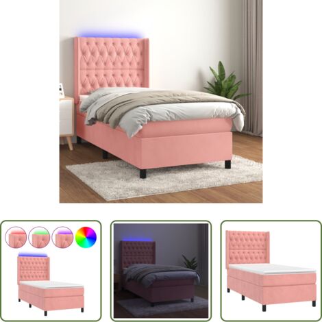 vidaXL Cama con luz LED -  Cama box spring colchón y LED terciopelo rosa 90x200 cm