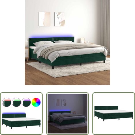 vidaXL Cama con luz LED -  Cama box spring colchón y LED terciopelo verde oscuro 200x200cm