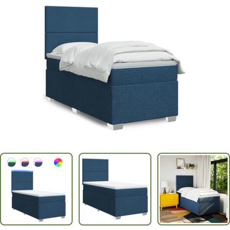 vidaXL Cama con luz LED -  Cama box spring con colchón tela azul 90x190 cm