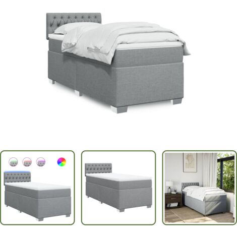 vidaXL Cama con luz LED -  Cama box spring con colchón tela gris claro 100x200 cm