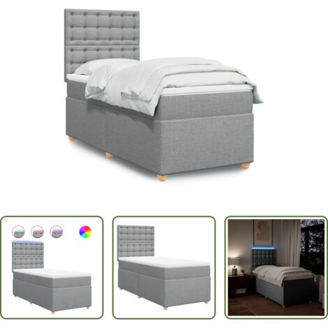 vidaXL Cama con luz LED -  Cama box spring con colchón tela gris claro 90x190 cm