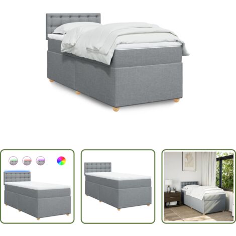 vidaXL Cama con luz LED -  Cama box spring con colchón tela gris claro 90x200 cm