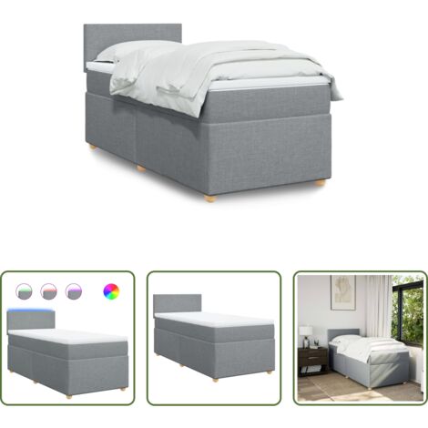 vidaXL Cama con luz LED -  Cama box spring con colchón tela gris claro 90x200 cm