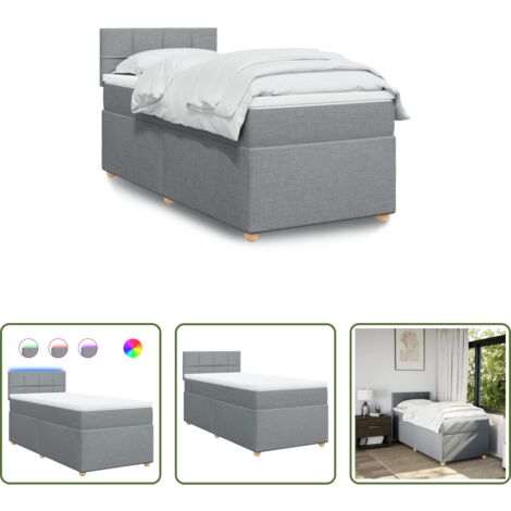 vidaXL Cama con luz LED -  Cama box spring con colchón tela gris claro 90x200 cm