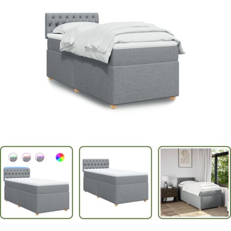 vidaXL Cama con luz LED -  Cama box spring con colchón tela gris claro 90x200 cm