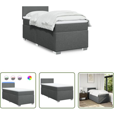 vidaXL Cama con luz LED -  Cama box spring con colchón tela gris oscuro 100x200 cm