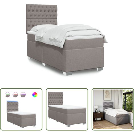 vidaXL Cama con luz LED -  Cama box spring con colchón tela gris taupe 80x200 cm