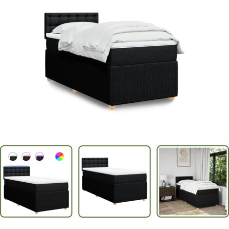 vidaXL Cama con luz LED -  Cama box spring con colchón tela negro 100x200 cm