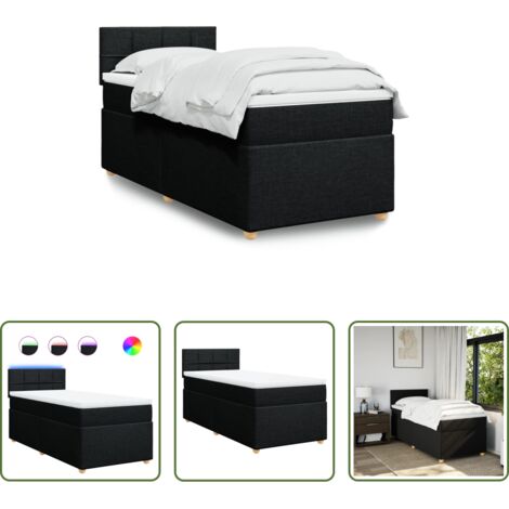vidaXL Cama con luz LED -  Cama box spring con colchón tela negro 100x200 cm