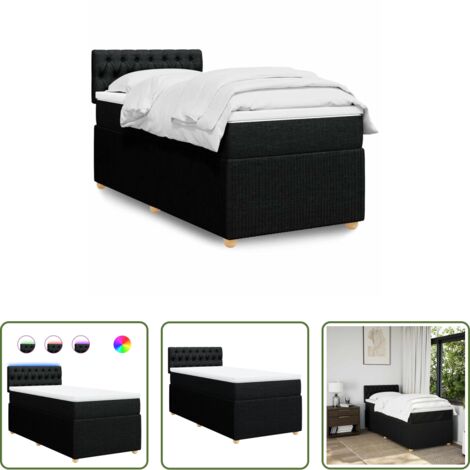 vidaXL Cama con luz LED -  Cama box spring con colchón tela negro 100x200 cm
