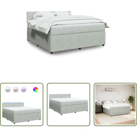 vidaXL Cama con luz LED -  Cama box spring con colchón terciopelo gris claro 180x200 cm
