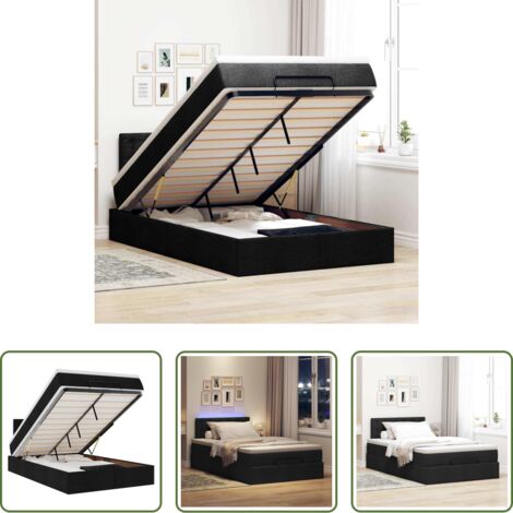 vidaXL Cama con luz LED -  Cama otomana con colchón tela negra 120x200 cm