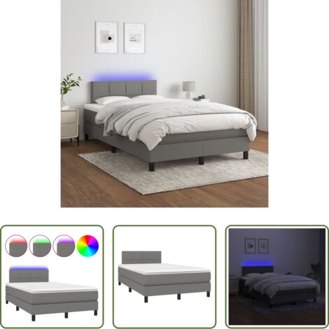 vidaXL Cama con luz led gris -  Cama box spring con colchón y LED tela gris oscuro 120x200 cm
