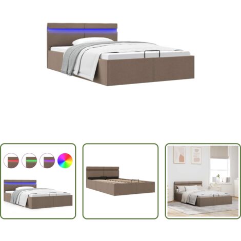 vidaXL Cama con mecanismo hidráulico -  Cama canapé hidráulica almacenaje sin colchón taupe 140x200 cm