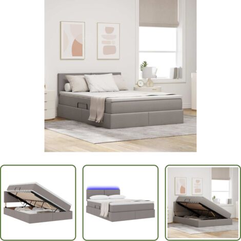 vidaXL Cama con mecanismo hidráulico -  Cama con almacenamiento y LED con LED Taupé 140 x 200 cm tela