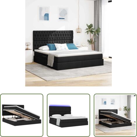 vidaXL Cama con mecanismo hidráulico -  Cama con almacenamiento y LED Negro 160 x 200 cm Poliéster