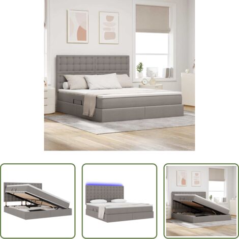 vidaXL Cama con mecanismo hidráulico -  Cama con almacenamiento y LED Taupé 160 x 200 cm Poliéster