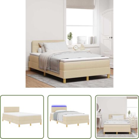 vidaXL Cama con somier -  Cama Box Spring LED con colchón con LED Crema 120 x 200 cm tela