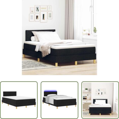 vidaXL Cama con somier -  Cama Box Spring LED con colchón con LED Negro 120 x 200 cm tela