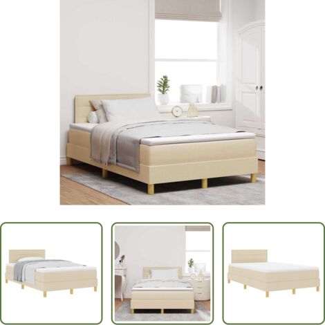 vidaXL Cama con somier -  Cama tipo Box Spring con colchón Crema 120 x 190 cm tela